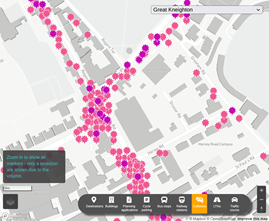 localisation des accidents de la route (1990-2020) sur une rue de Cambridge